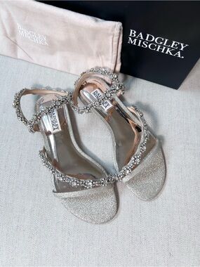 Badgley Mischka Silver/champagne Rhinestone Crystal-Embellished Women's Sandals